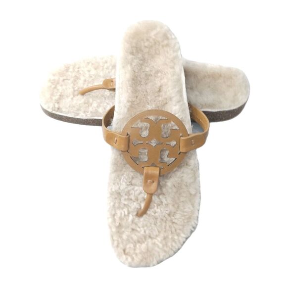 Tory Burch Miller Cloud Shearling Sandals Women's Size 10 Caramel Buttermilk - Picture 6 of 10